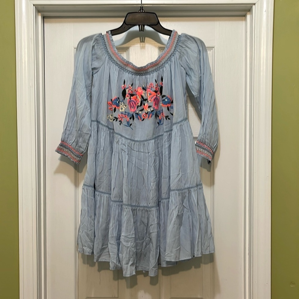 Free People - Sunbeams mini dress - off the shoulder - light blue - size S - Picture 1 of 5